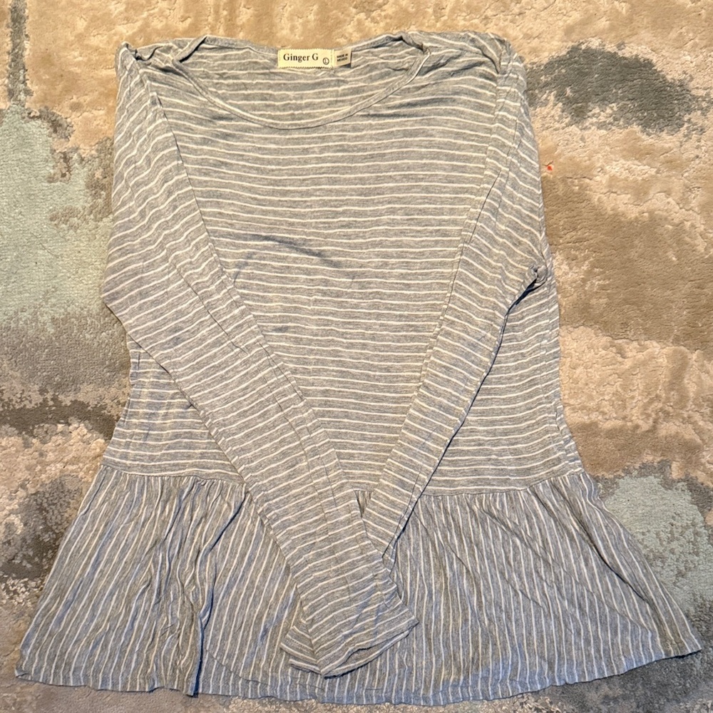 Ginger G Light Gray Striped Peplum Top